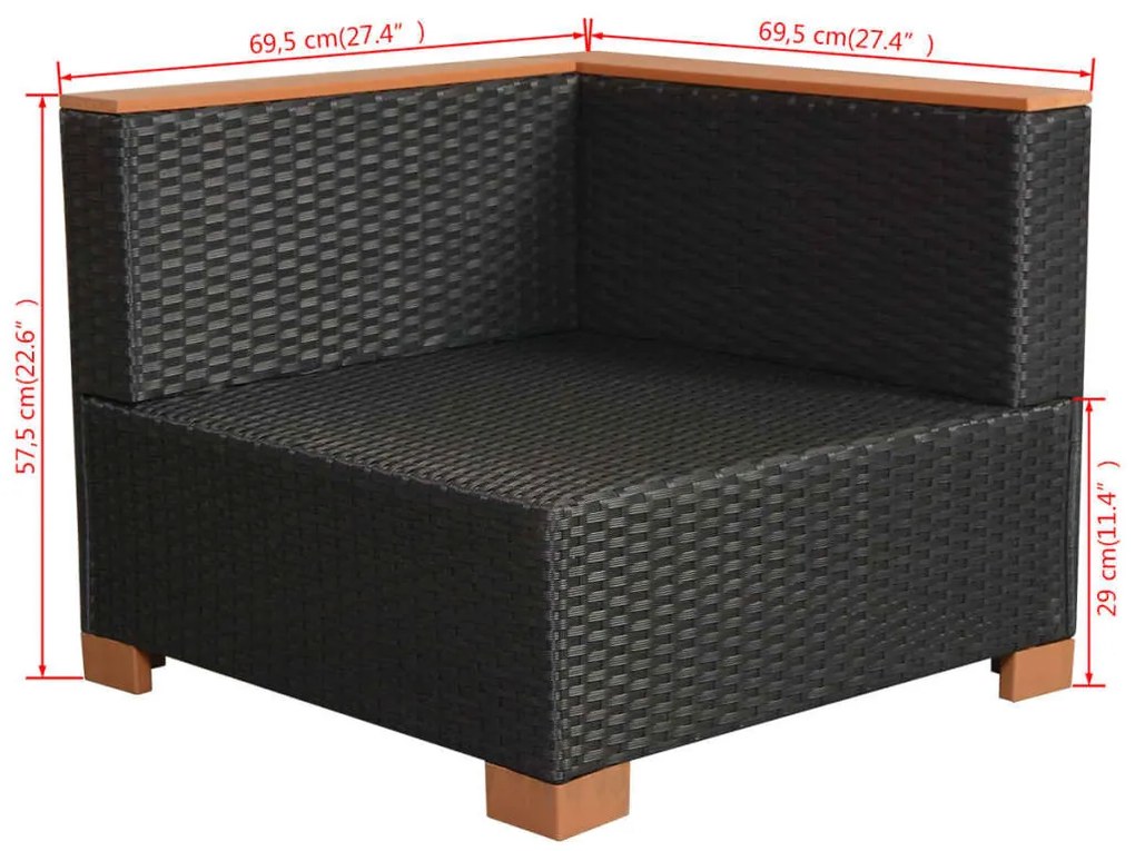 10 pcs conjunto lounge de jardim c/ almofadões vime PE preto