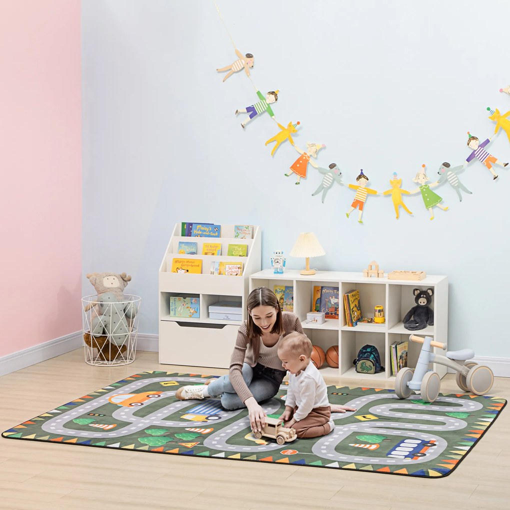 Tapete para Crianças Tapete Infantil com Desenho de Estrada e Antiderrapante 230x160 cm Verde