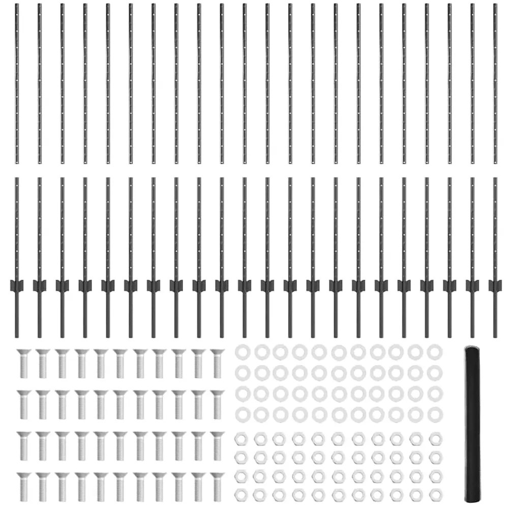 Postes de Cerca vidaXL 22 pcs Canal U Cinza 140 cm Aço
