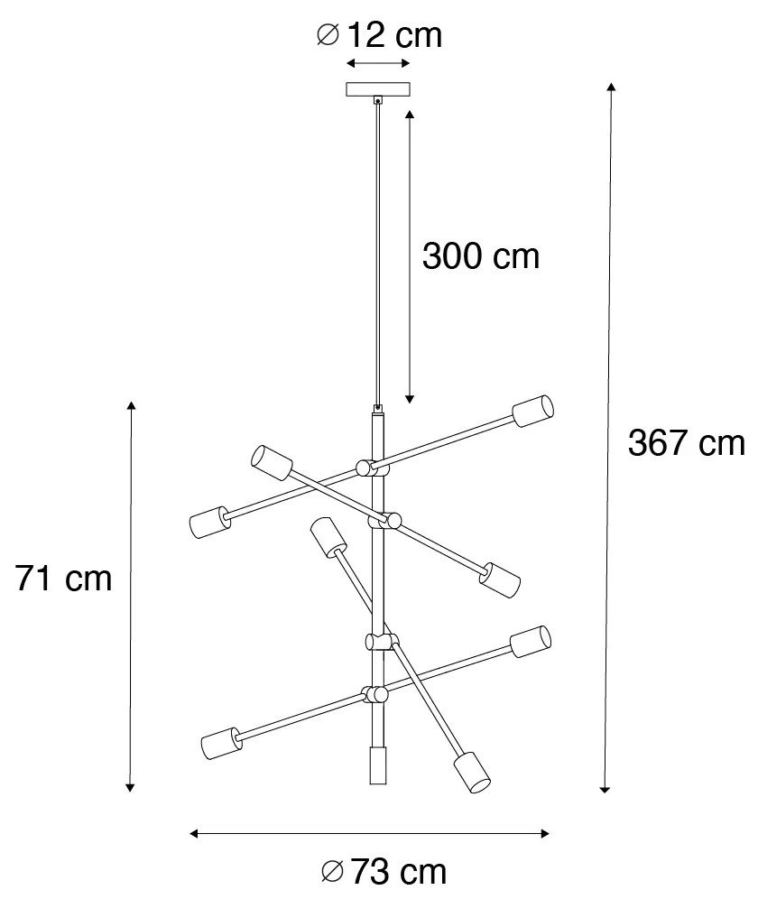 Candeeiro suspenso industrial preto 8 luzes - Sydney Industrial