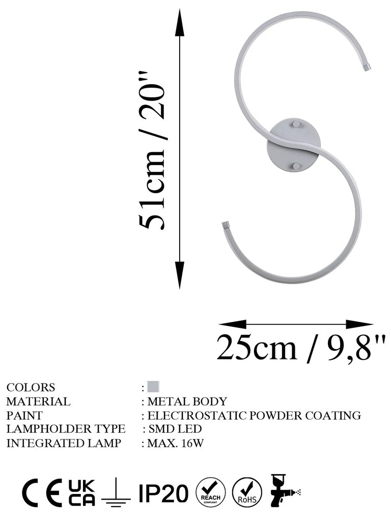 Candeeiro de Parede Es – Cromado – 25cm x 56cm x 5cm