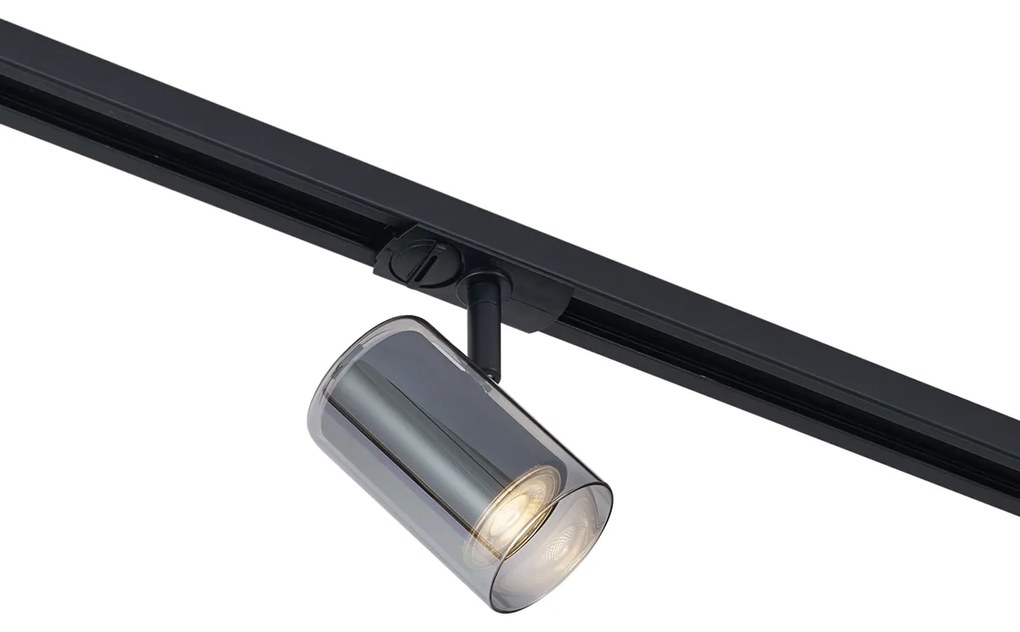 Foco moderno preto com vidro fumado para sistema de calha monofásico - Iconic Lloyd Moderno