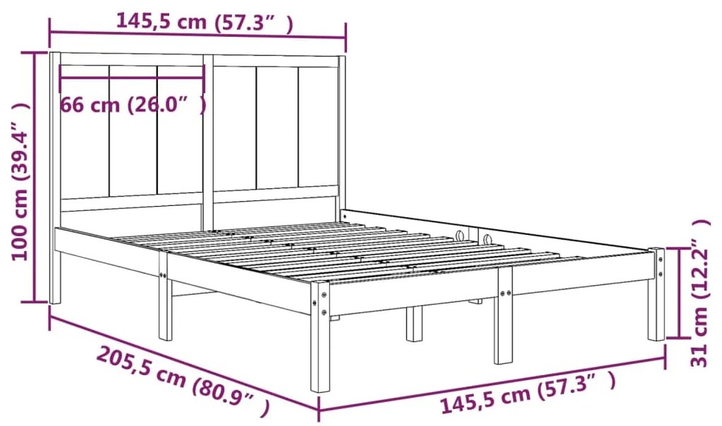 Cama sem colchão 140x200 cm madeira de pinho maciça