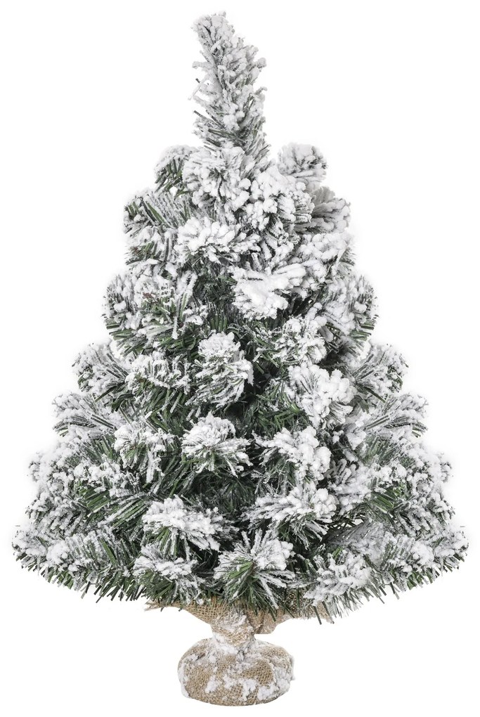 Árvore de Natal Artificial 60cm com 67 Ramos Ignífugos e Base de Cimento Decoração de Natal para Mesa Escritório Ø32x60cm Verde e Branco