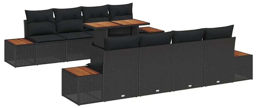 Conjunto de jantar de 9 peças pra jardim com almofadas de rattan