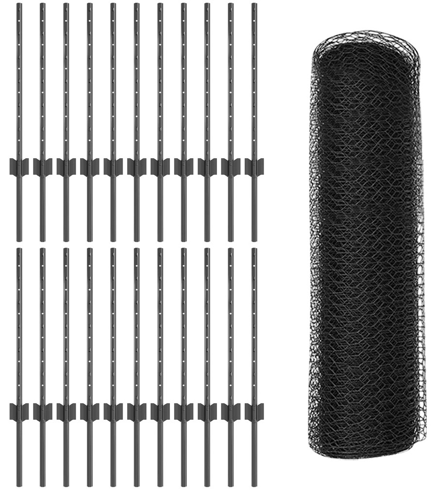 Postes de Cerca vidaXL 11 pcs U-Channel Cinza 60 cm Aço