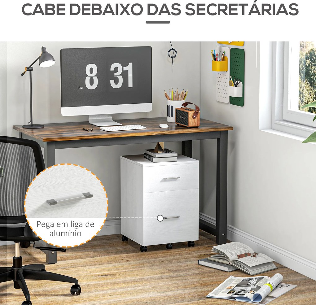 Arquivador para Escritório com 2 Compartimentos com Rodas Arquivador Móvel para Arquivos A4 ou Documentos 39,5x39x58,5 cm Branco