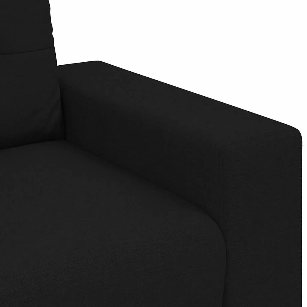 Conjunto de Sofá de 3 Peças com Almofadas em Tecido Preto