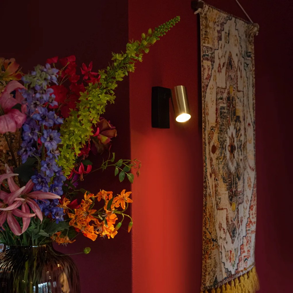 Candeeiro de parede preto com dourado ajustável com interruptor - Jeana Luxe