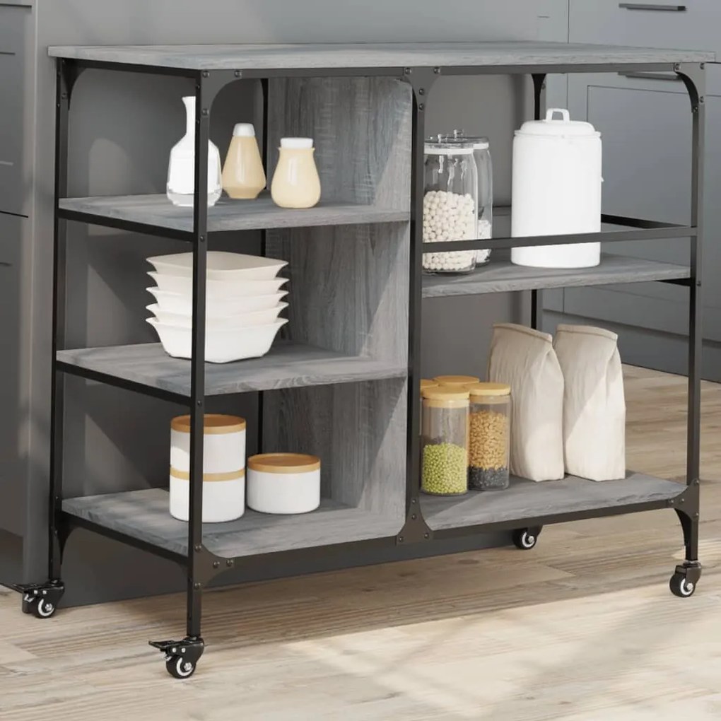 vidaXL Carrinho de cozinha 100x45x89,5 cm deriv. madeira cinza sonoma
