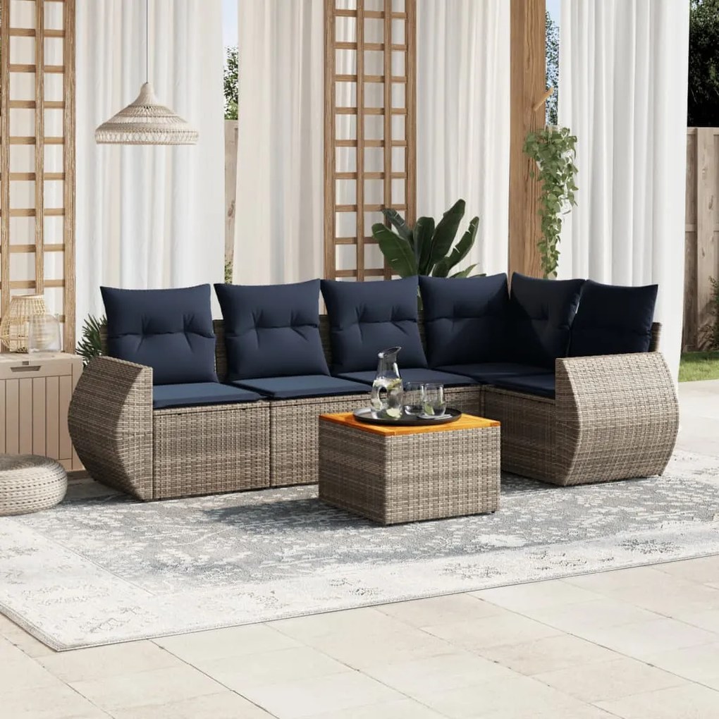 vidaXL 6 pcs conjunto sofás p/ jardim c/ almofadões vime PE cinzento