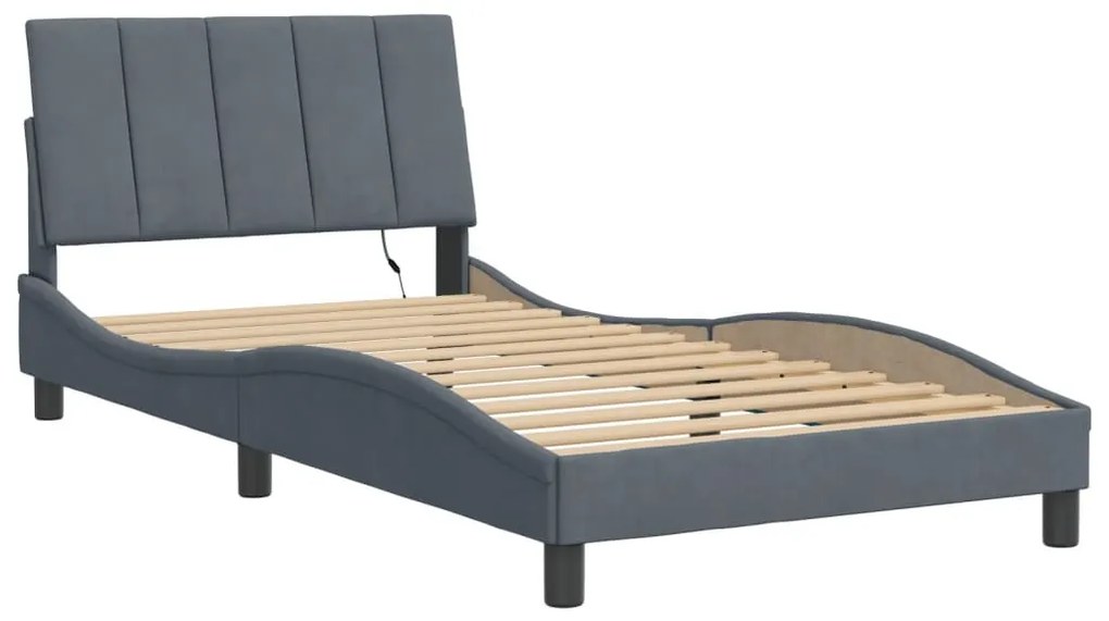 Estrutura de cama c/ luzes LED 100x200cm veludo cinzento-escuro