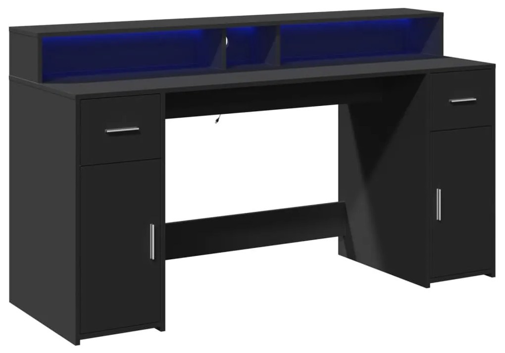 Secretária c/ luzes LED 160x55x91 cm derivados de madeira preto