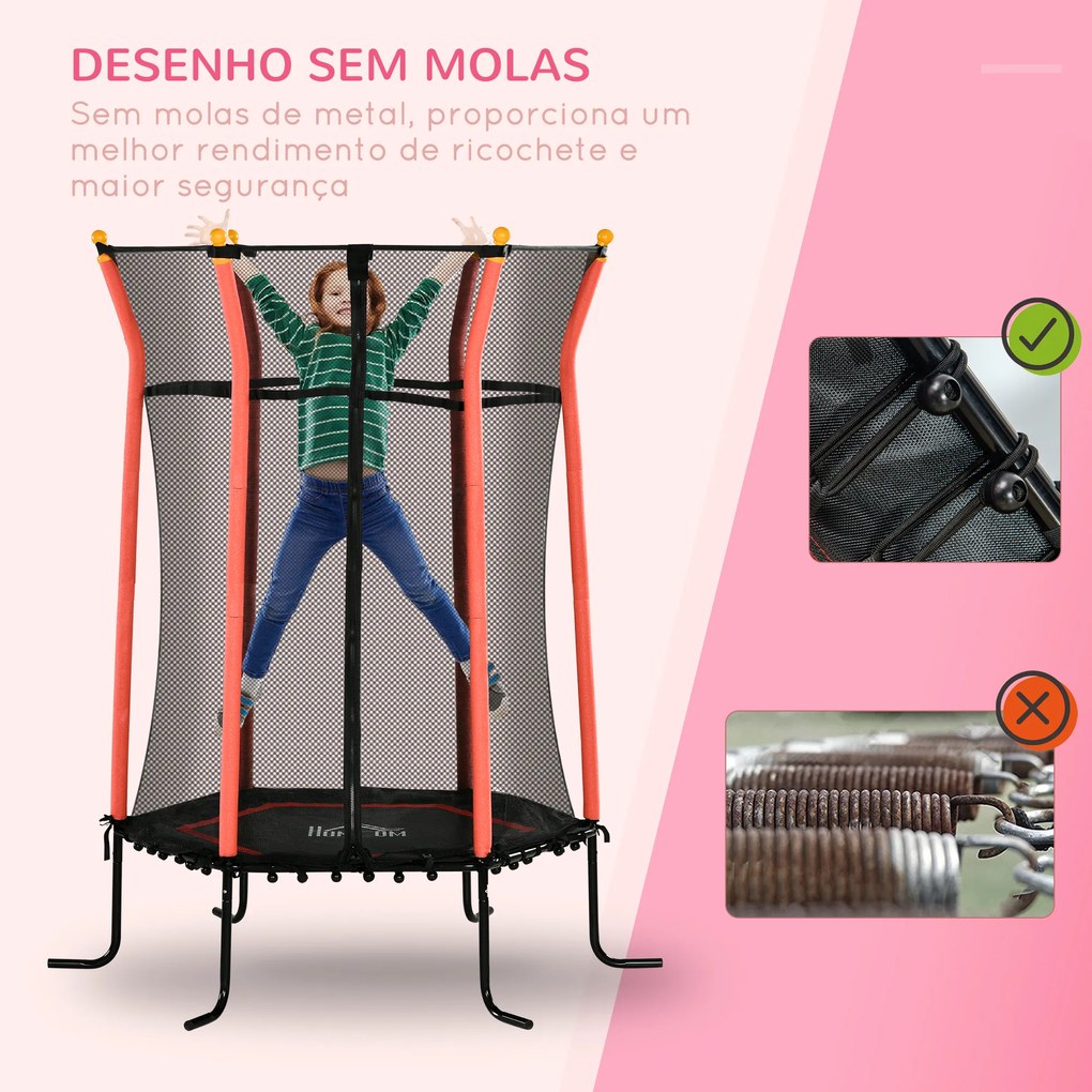 Trampolim para Crianças com Rede de Segurança e Estrutura de Aço para Interiores e Exteriores Carga 50kg Ø160x190 cm Vermelho