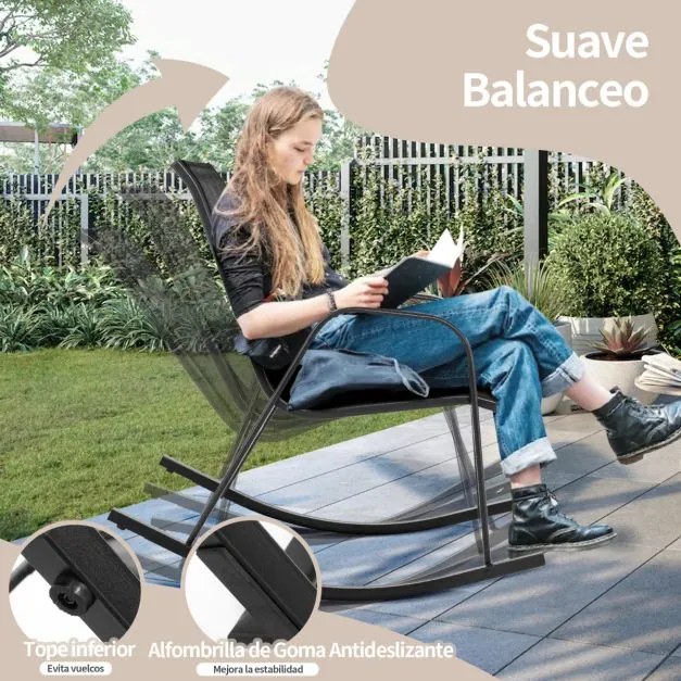 Conjunto de 2 cadeiras de baloiço para jardim Assento ergonómico em textilene Baloiço suave Carga até 150 kg 91 x 62 x 86 cm Preto