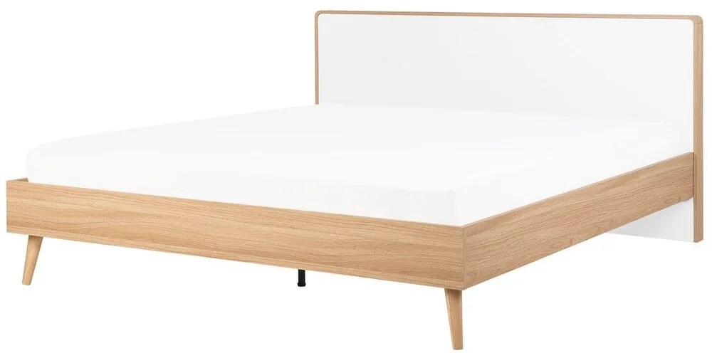 Cama de casal em madeira clara e branca 180 x 200 cm SERRIS Beliani