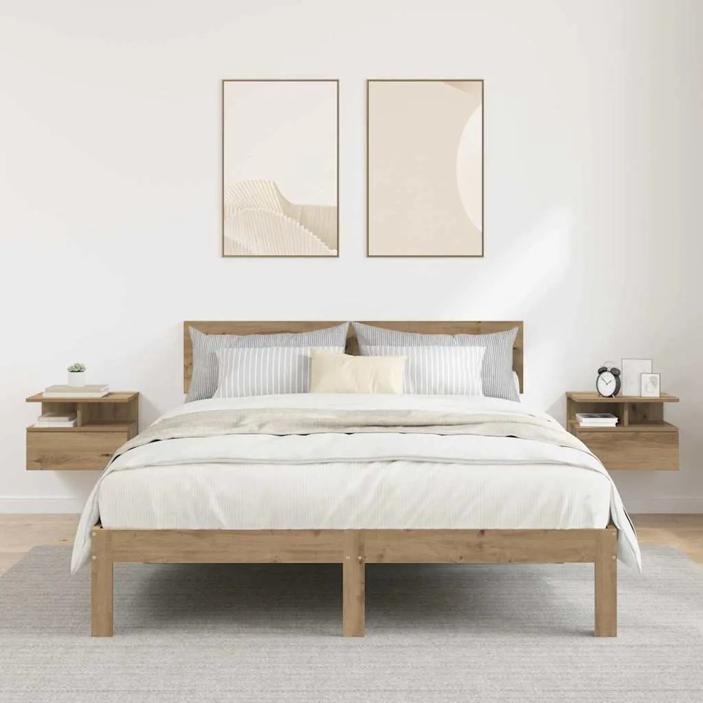 vidaXL Criados-Mudos Flutuantes 2 pcs Carvalho Artesanal 40x31x27 cm Madeira Engenharia