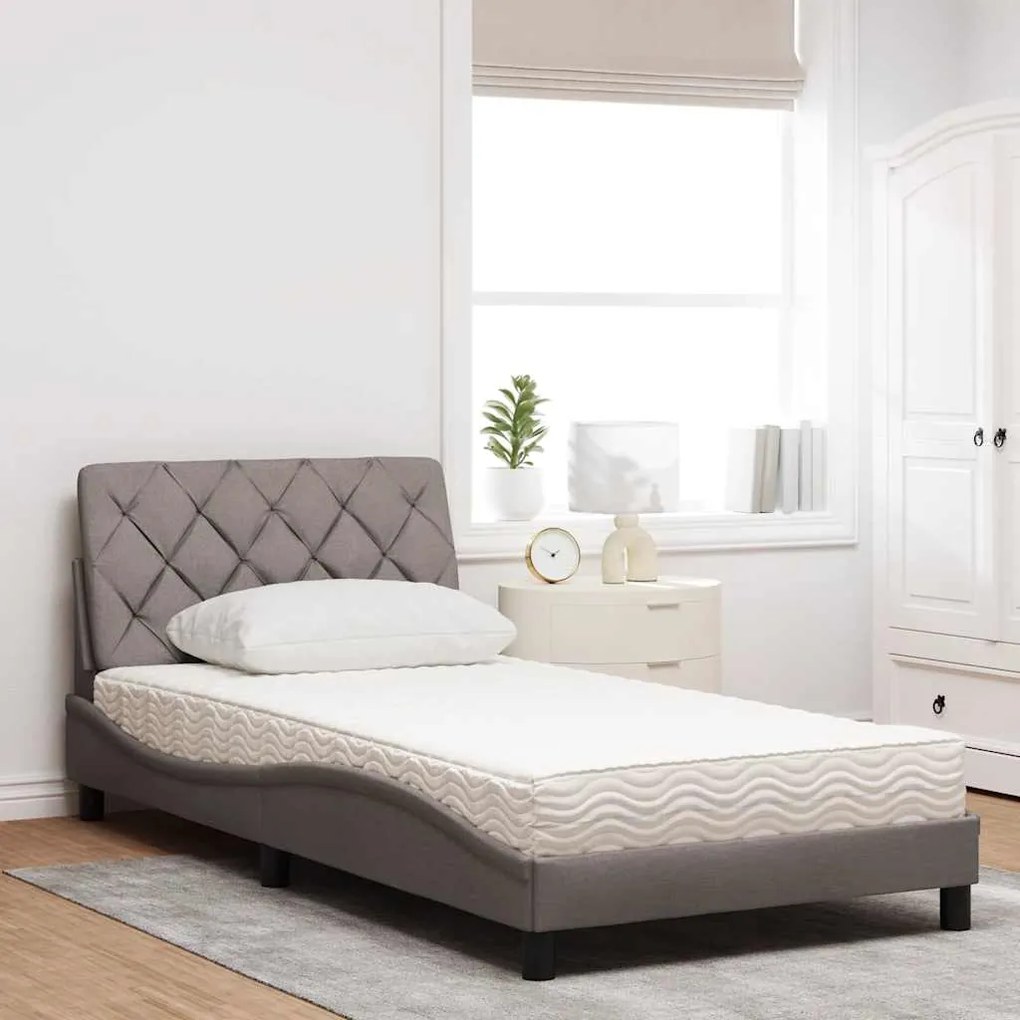 Cama com colchão 100x200 cm tecido cinzento-acastanhado