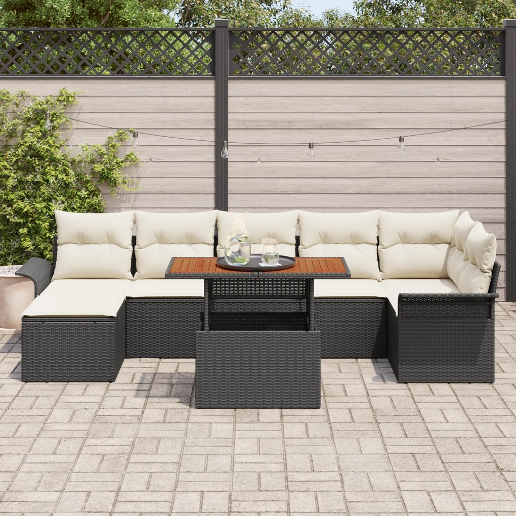 Conjunto de Sofás de Jardim vidaXL de 8 Peças com Almofadas Preto Vime