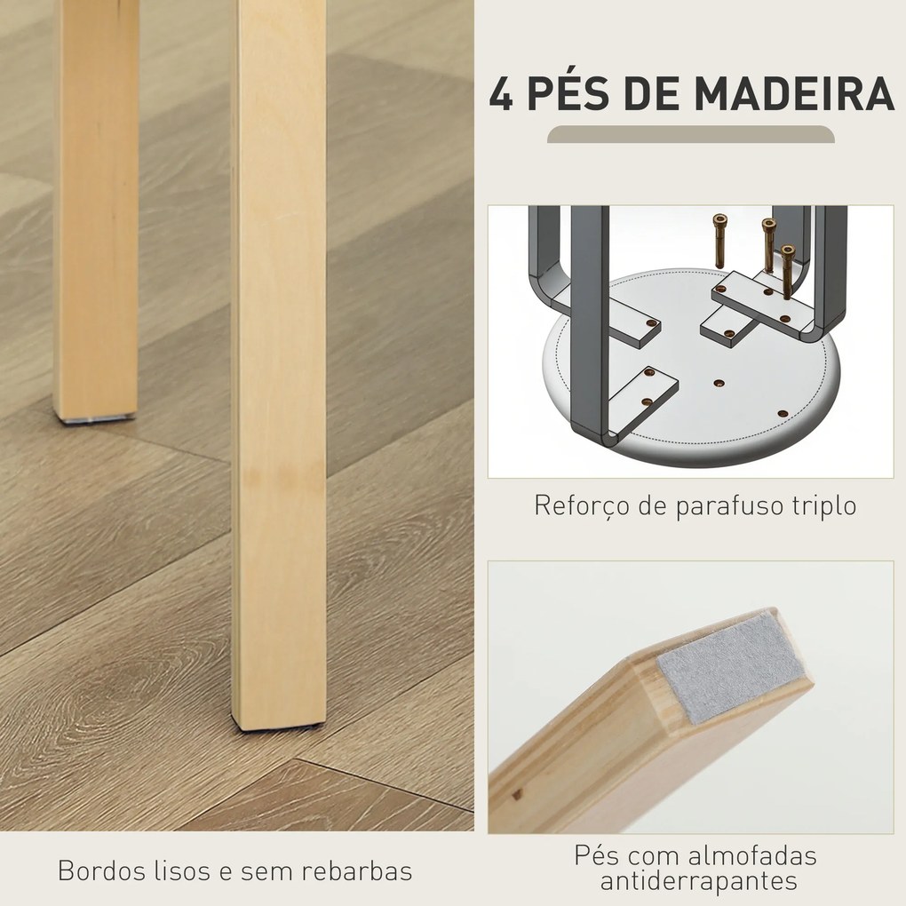 Conjunto de 4 Bancos Empilháveis Redondos (MESA NÃO INCLUIDA) Bancos Baixos de Cozinha com Assento Acolchoado Ø40x45 cm Cinzento e Madeira