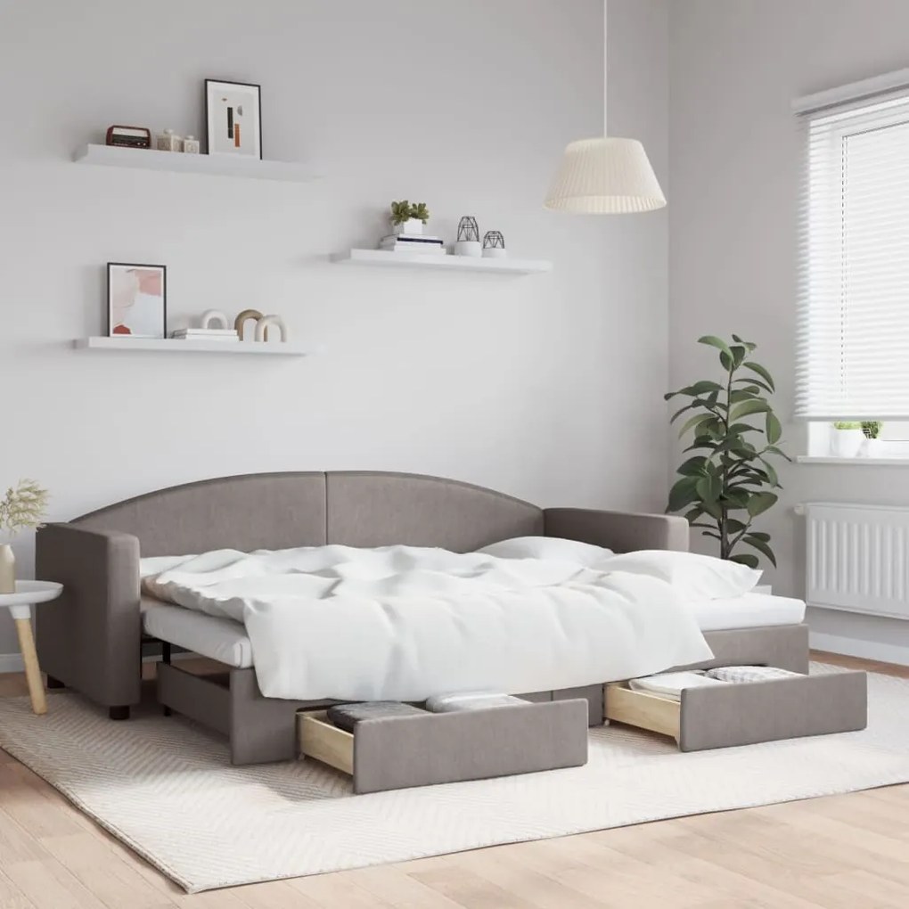 Sofá-cama c/ gavetão/gavetas 80x200 cm tecido cinza-acastanhado