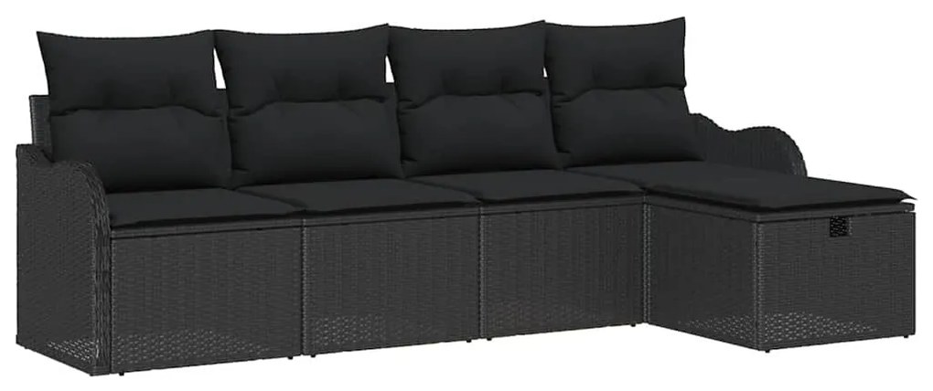 Conjunto de Sofás de Jardim de 5 Peças com Almofadas em Poli Rattan Pr