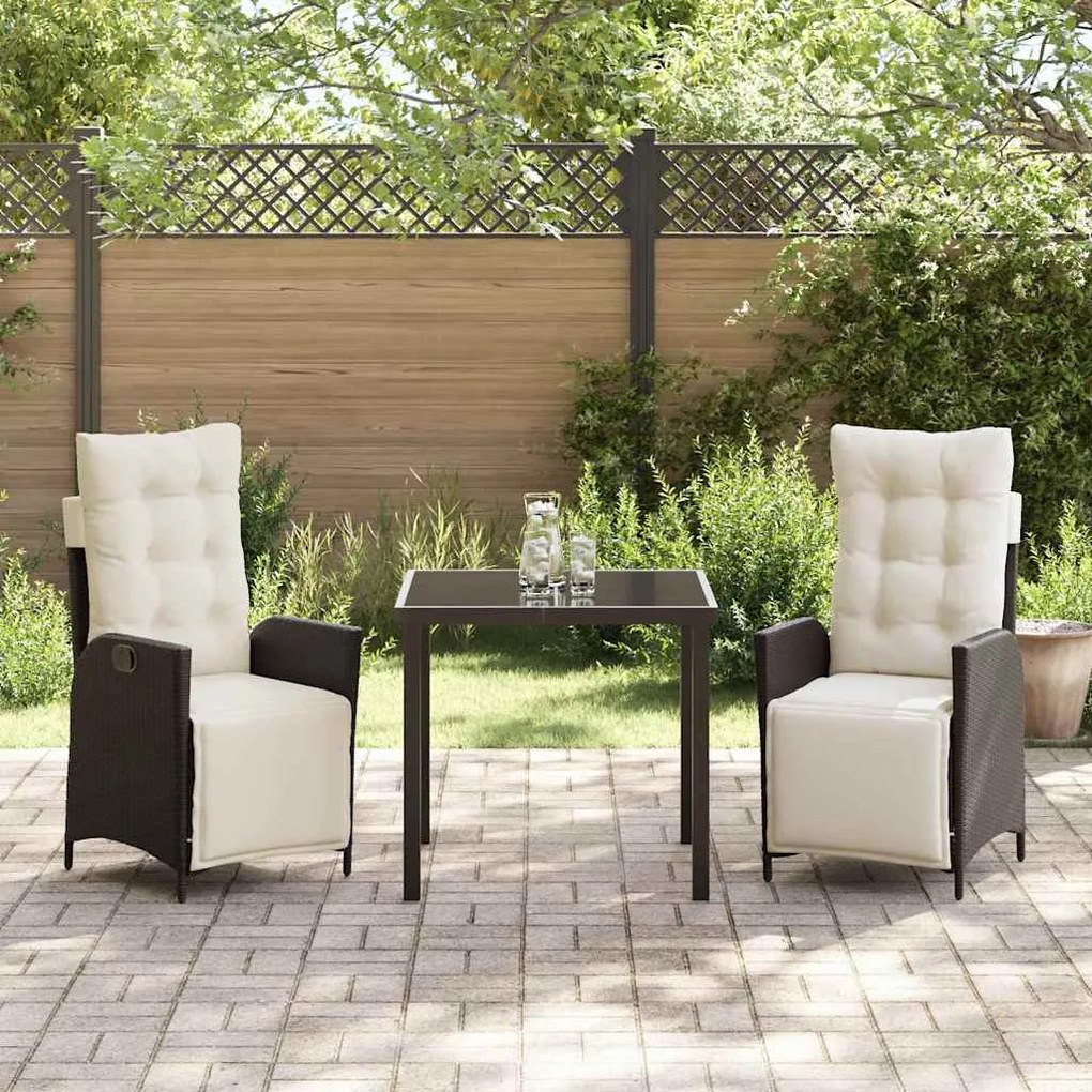 Conjunto de Jantar de Jardim de 3 Peças em Rattan Sintético Castanho