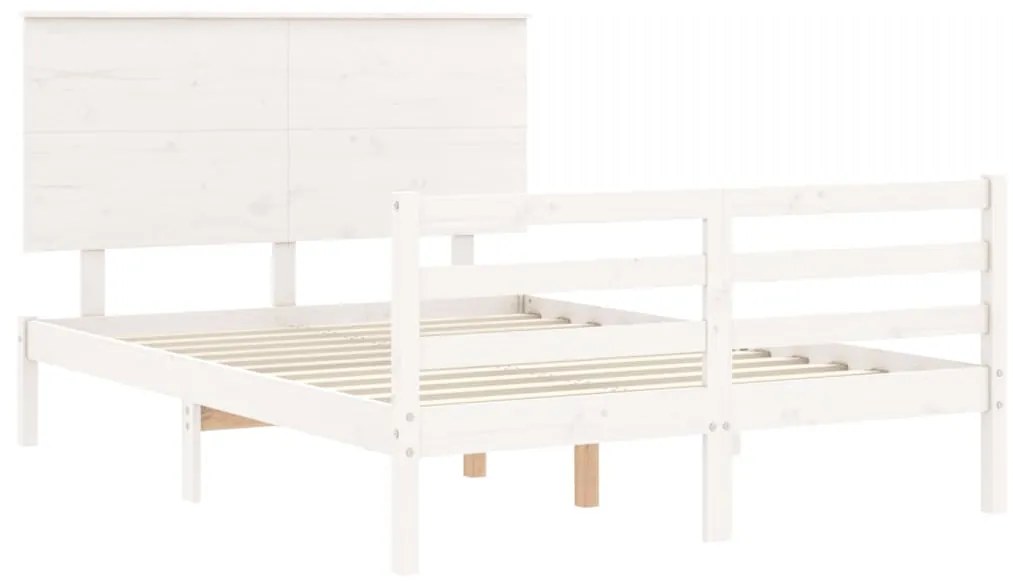 Estrutura de cama com cabeceira 140x200cm madeira maciça branco