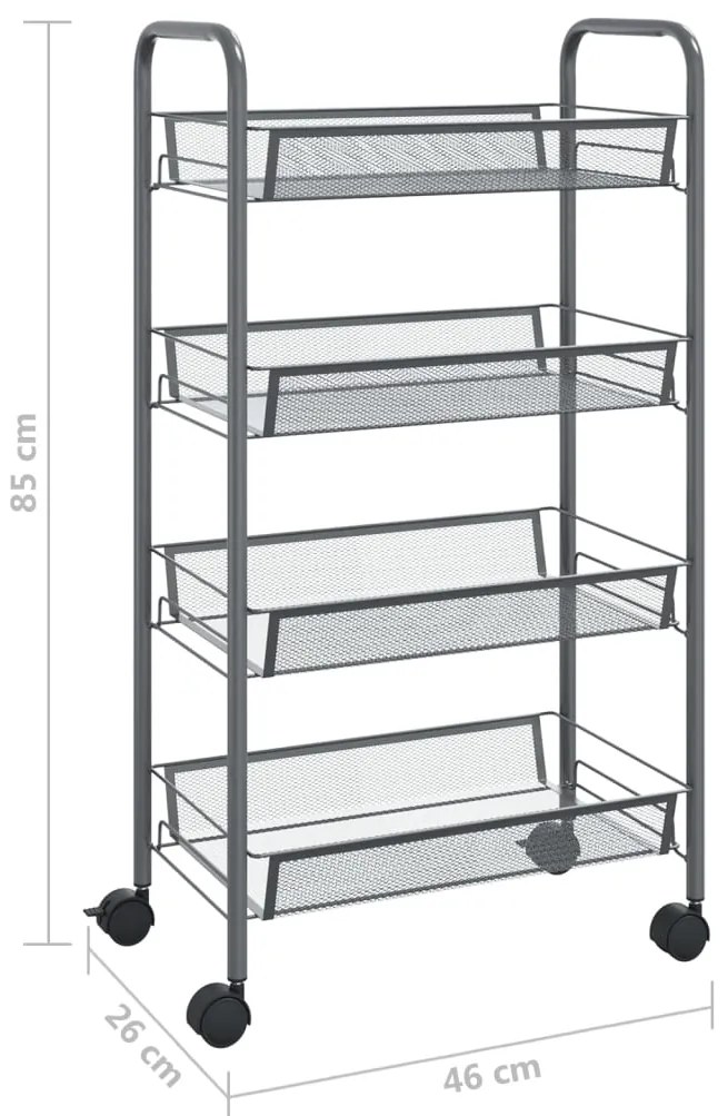 Carrinho de cozinha c/ 4 prateleiras ferro 46x26x85 cm cinzento