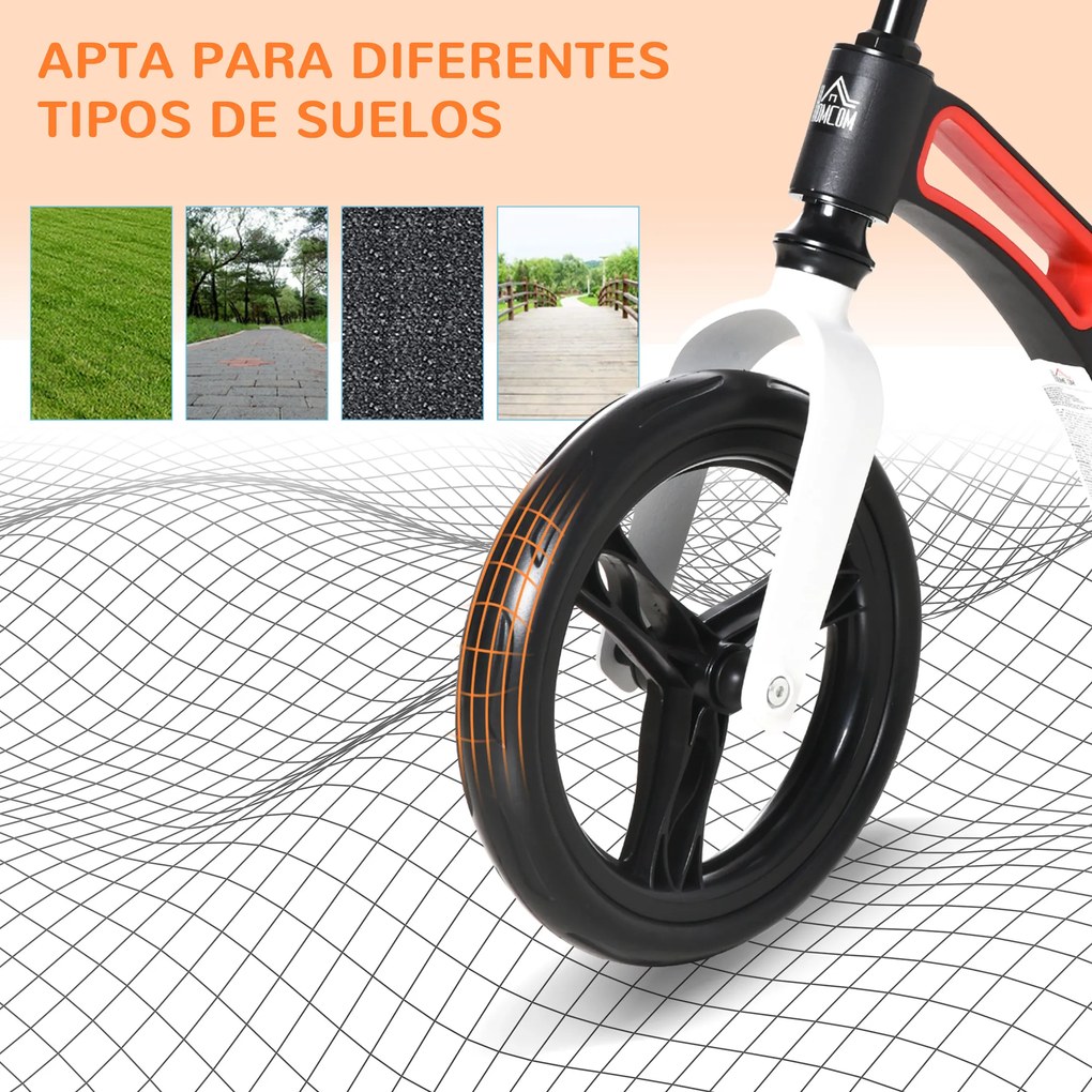 HOMCOM Bicicleta sem Pedais para Crianças de 2 a 5 anos Bicicleta de Equilibrio Infantil com Assento e Guidão Ajustáveis Rodas de Borracha 86x41x49-56cm Preto