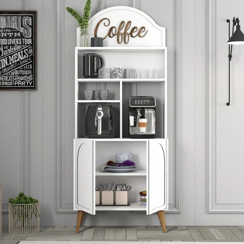 Armário de Cozinha/Sala "Caffè" - Branco e Nogueira - 81.3x201x35cm -