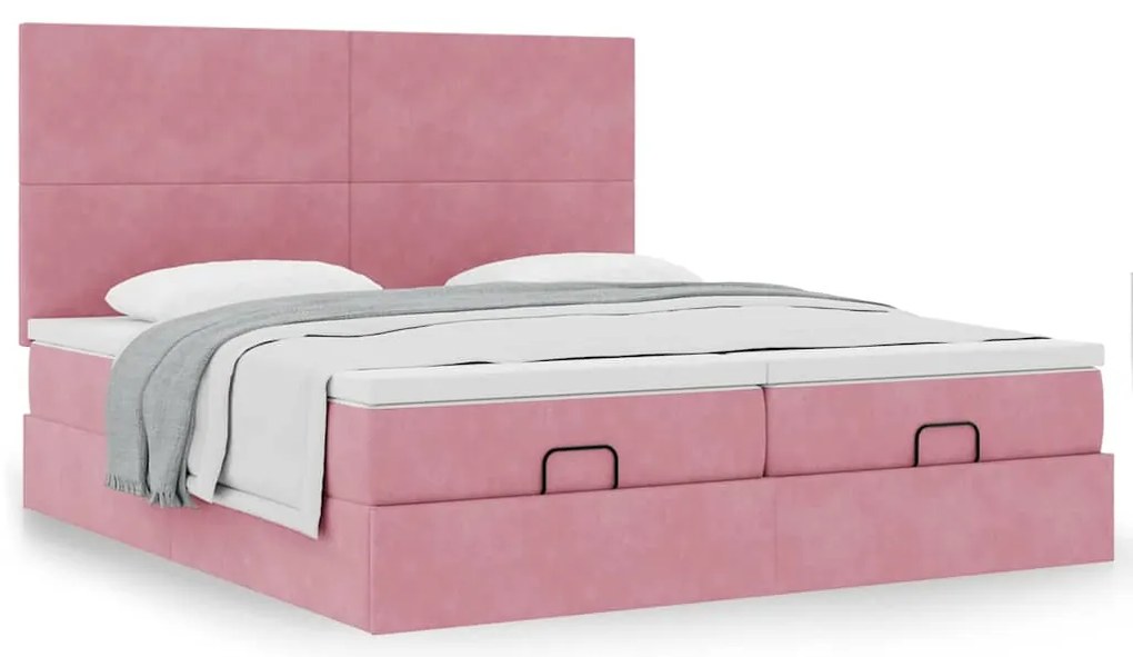 Estrutura de cama otomana com colchões 180x200 cm veludo rosa