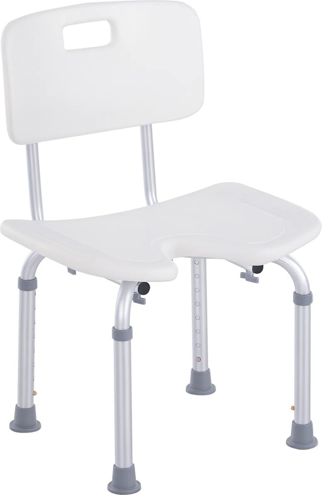 HOMCOM Cadeira de banho com encosto Altura ajustável 6 níveis Pés antiderrapantes 39.5x36.5x71-83.5 cm Branco|Aosom Portugal