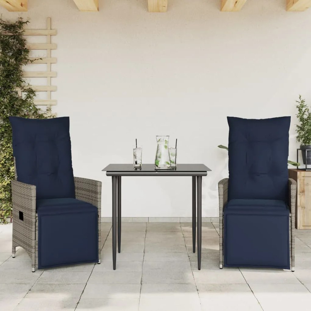 Cadeiras de jardim reclináveis 2 peças com almofadas em vime sintético