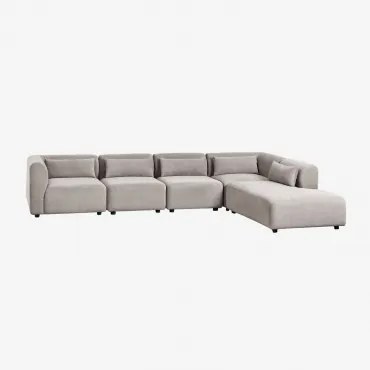 Sofá Modular De 5 Peças Com Chaise Longue Direita Fogler Bombazina Cinzento Toupeira Claro - Sklum
