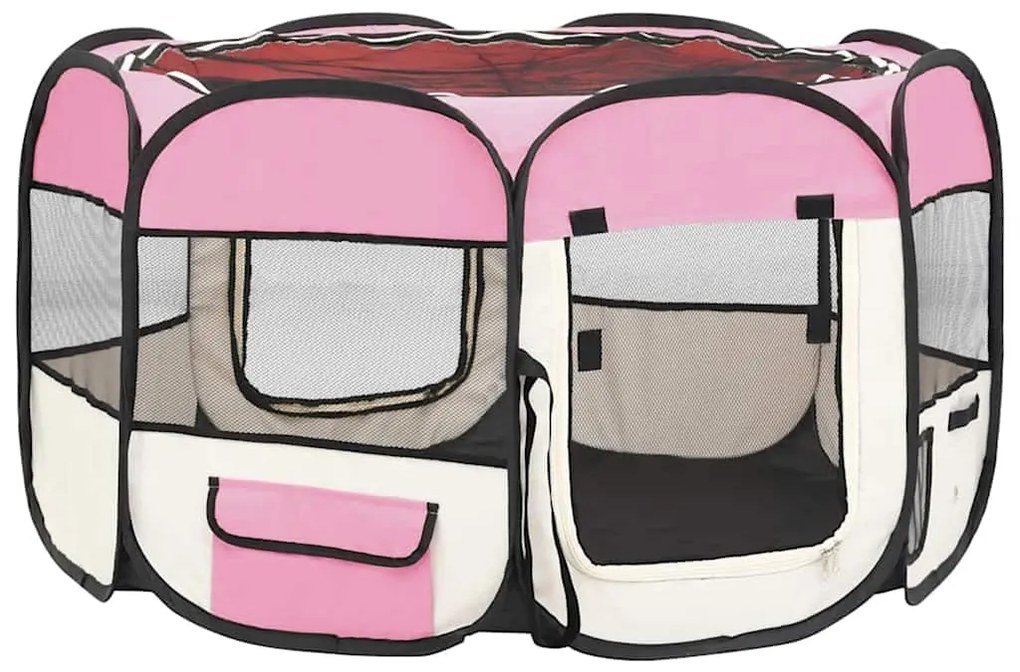 Parque dobrável p/ cão c/ saco de transporte 110x110x58cm rosa