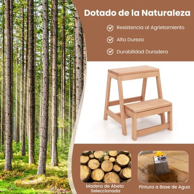 Escadote de madeira dobrável de 2 degraus multifuncional para crianças e adultos  portátil e leve Natural