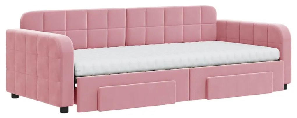 Sofá-cama com gavetão e gavetas 90x200 cm veludo rosa