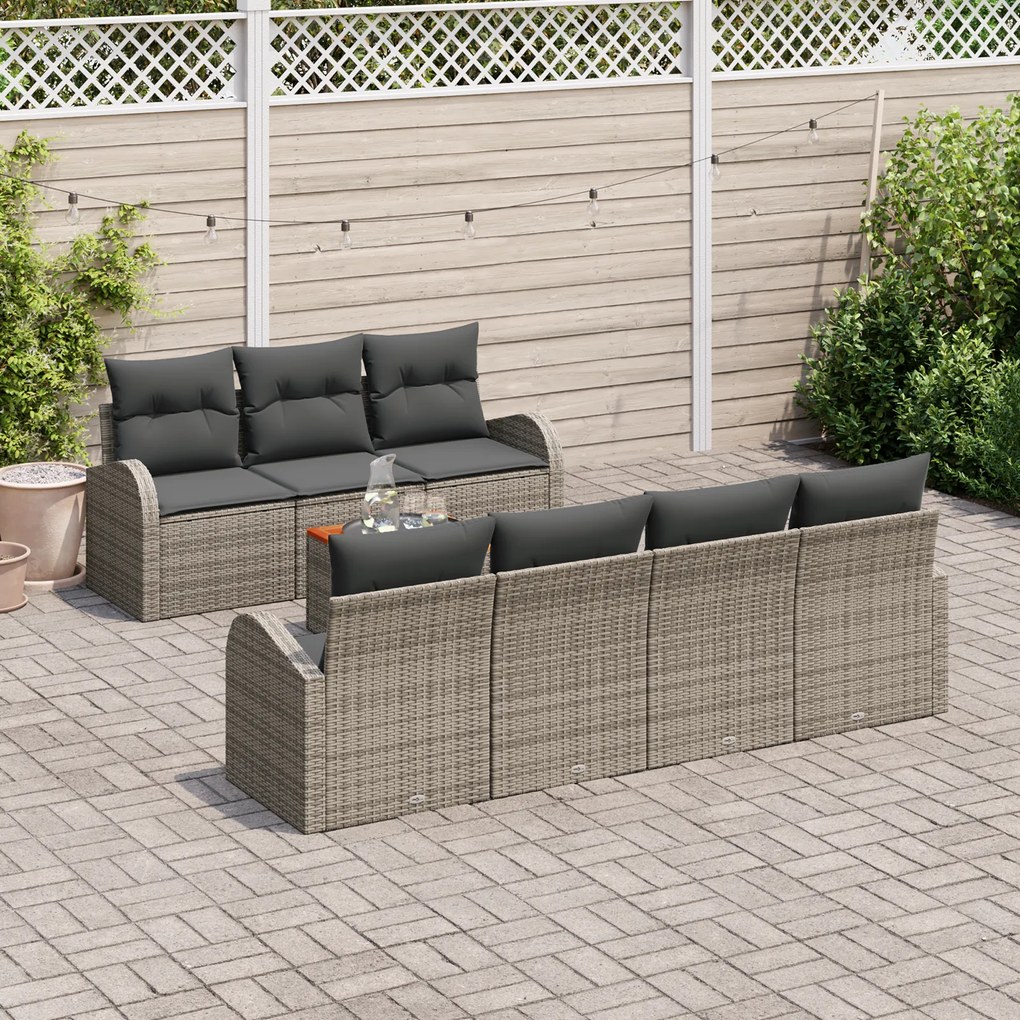Conjunto de Sofá de Jardim vidaXL 8 Peças com Almofadas Cinza Rattan P