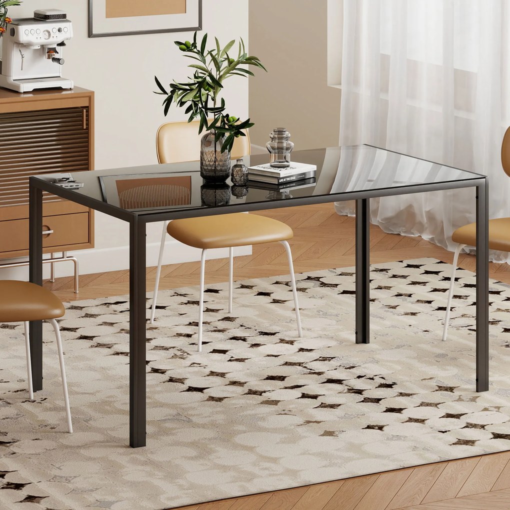 Mesa de Refeição de Vidro Mesa Retangular para 6 Pessoas com Pés de Metal  140x80x75 cm Preto