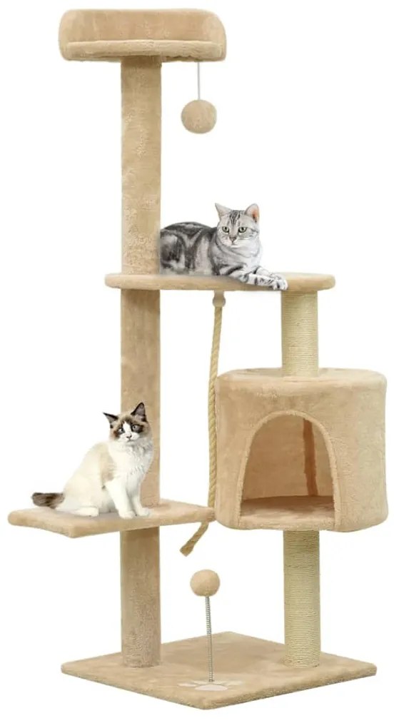 vidaXL Árvore p/ gatos c/ postes arranhadores sisal 120 cm bege