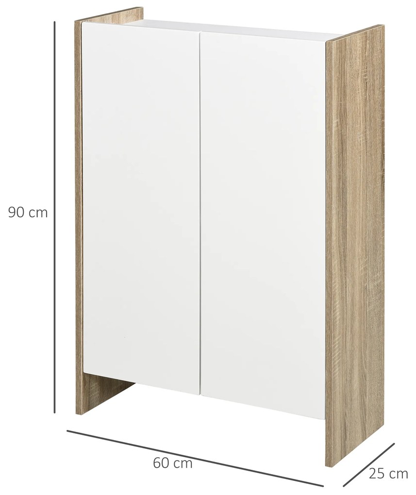 Armário de Armazenamento de 2 Portas Móvel Auxiliar de Casa de Banho Multiuso com 2 Prateleiras para Cozinha Sala de Estar Dormitório 60x25x90cm Acaba