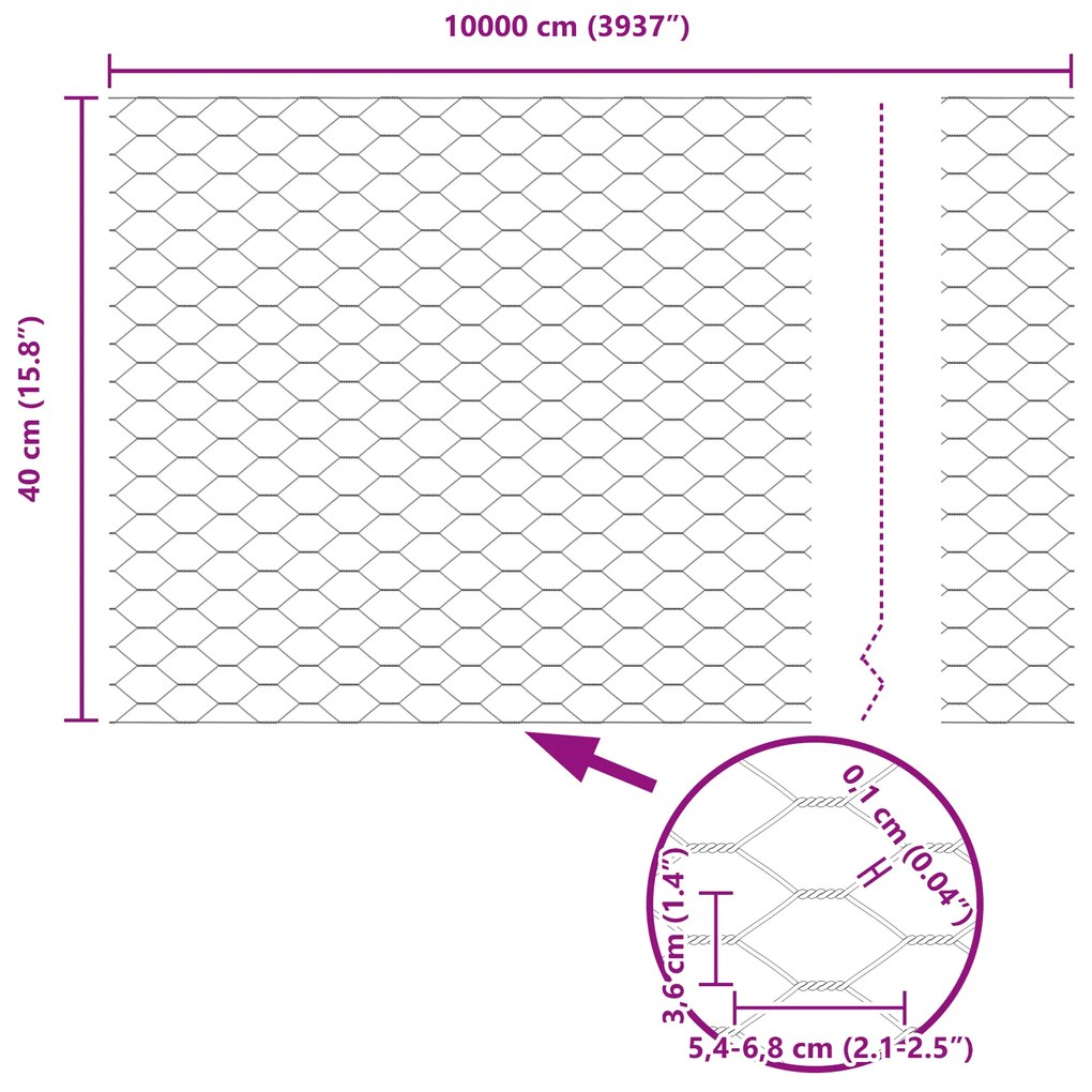 Cerca Hexagonal vidaXL Cinza 0.4x100 m Aço
