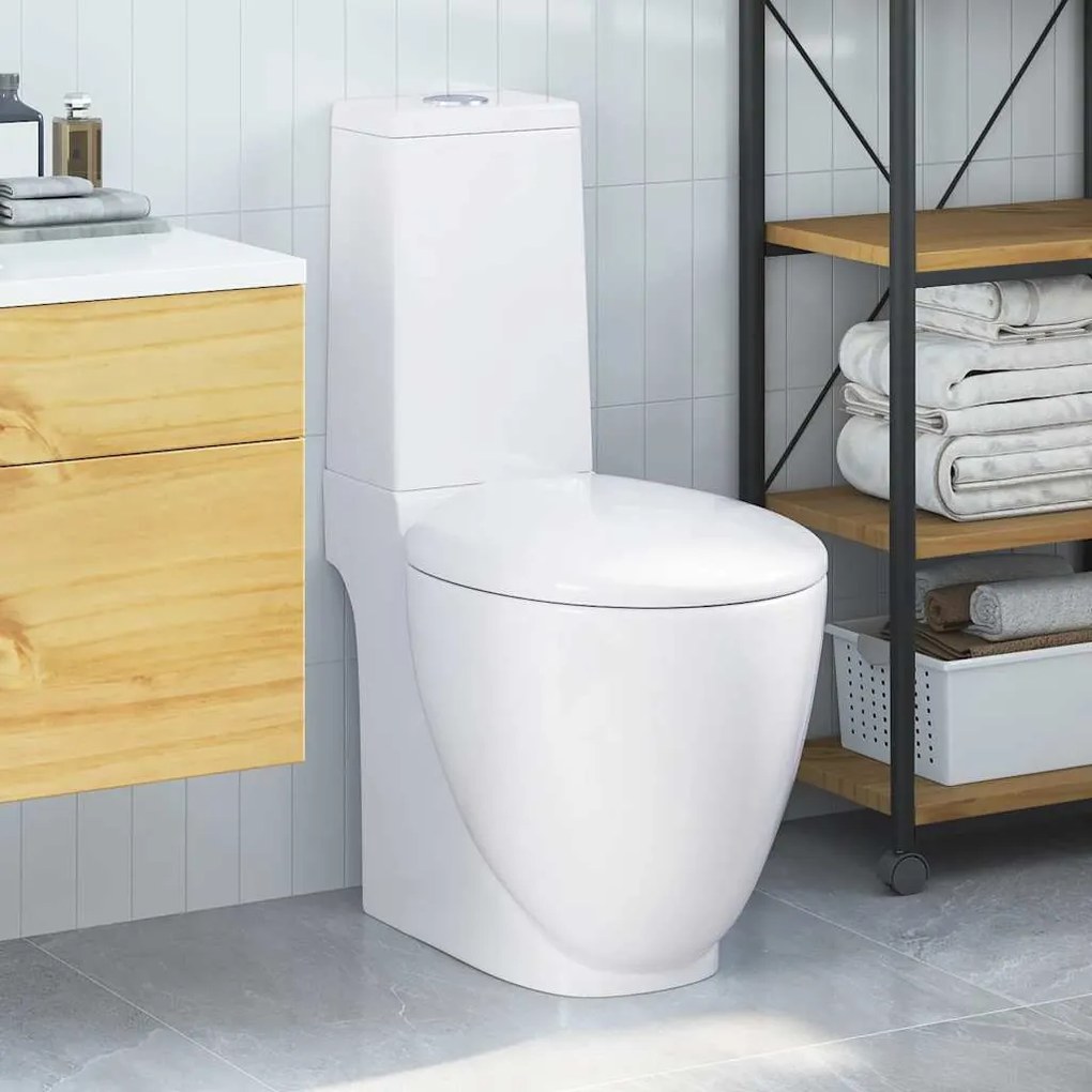 vidaXL Sanita de cerâmica com descarga água traseira branco