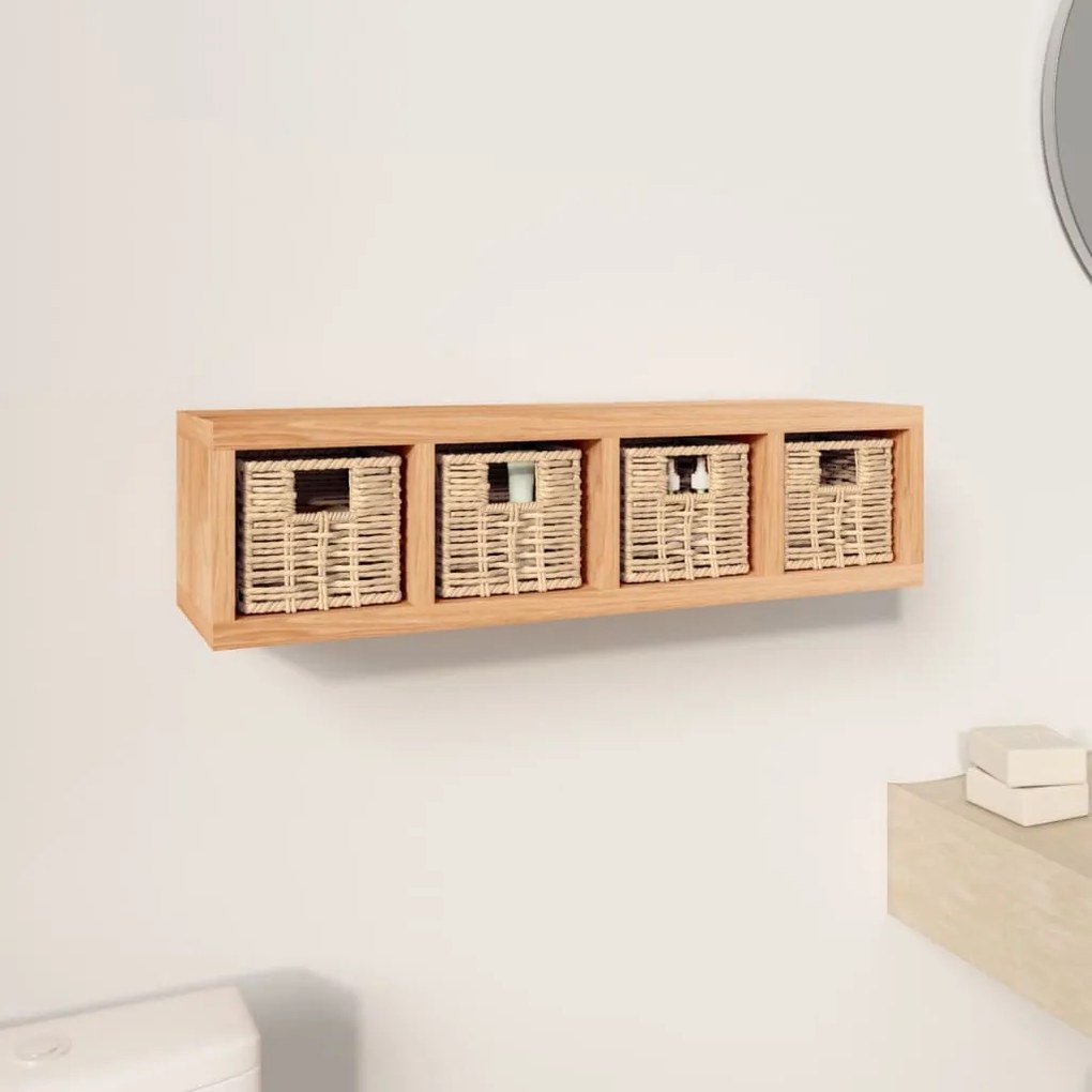 vidaXL Prateleira de parede com cestos 62x18x16 cm nogueira maciça