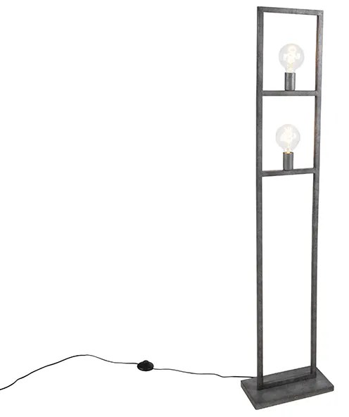 Candeeiro de pé moderno antigo prateado com 2 luzes - Simple Cage 2 Moderno