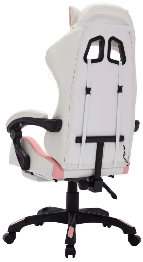 Cadeira estilo corrida c/ luzes LED RGB couro arti. rosa/branco