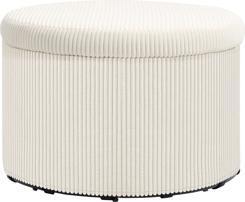 HOMCOM Puff Baú de Arrumação Banco Redondo Puff Apoio para os Pés em Veludo Cotelê Carga 120 Kg Ø 60x41 cm Bege | Aosom Portugal