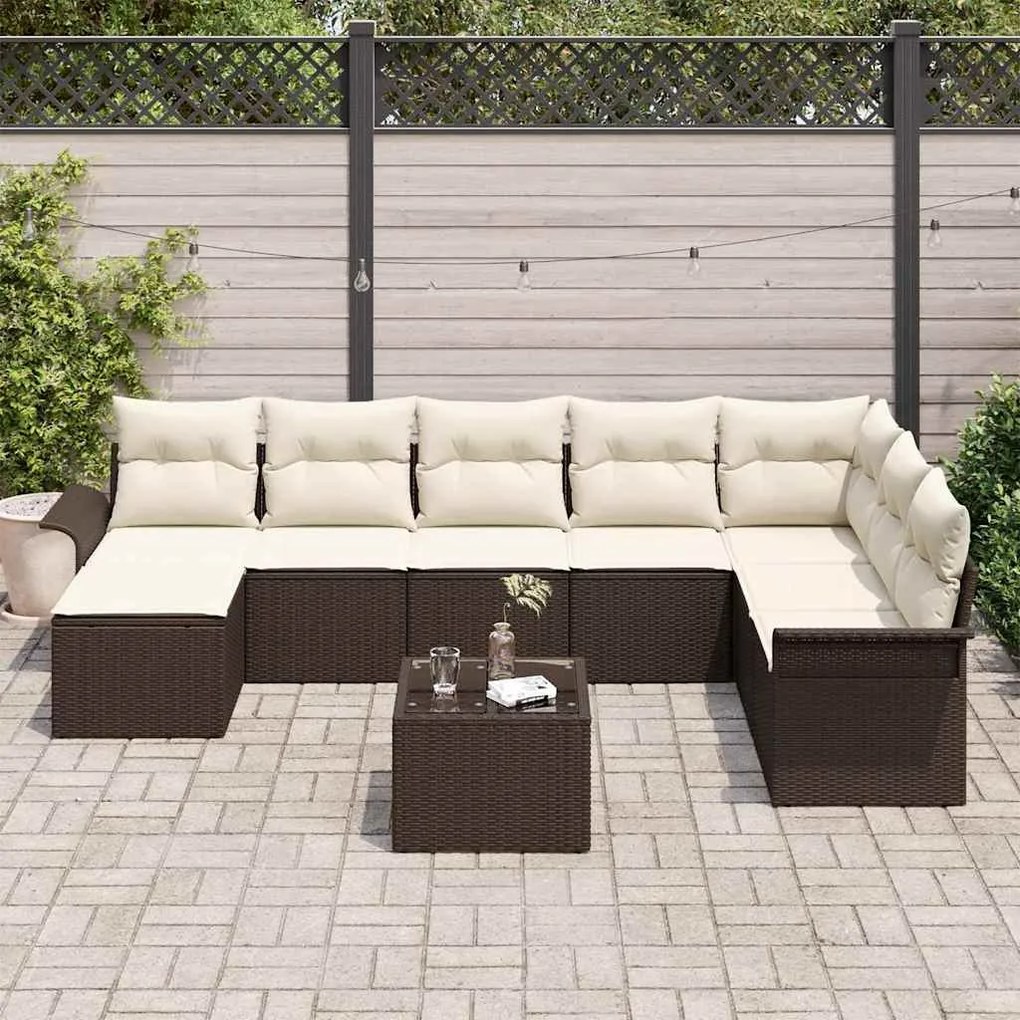 Conjunto de Sofá de Jardim vidaXL de 8 peças com Almofadas Rattan Poly