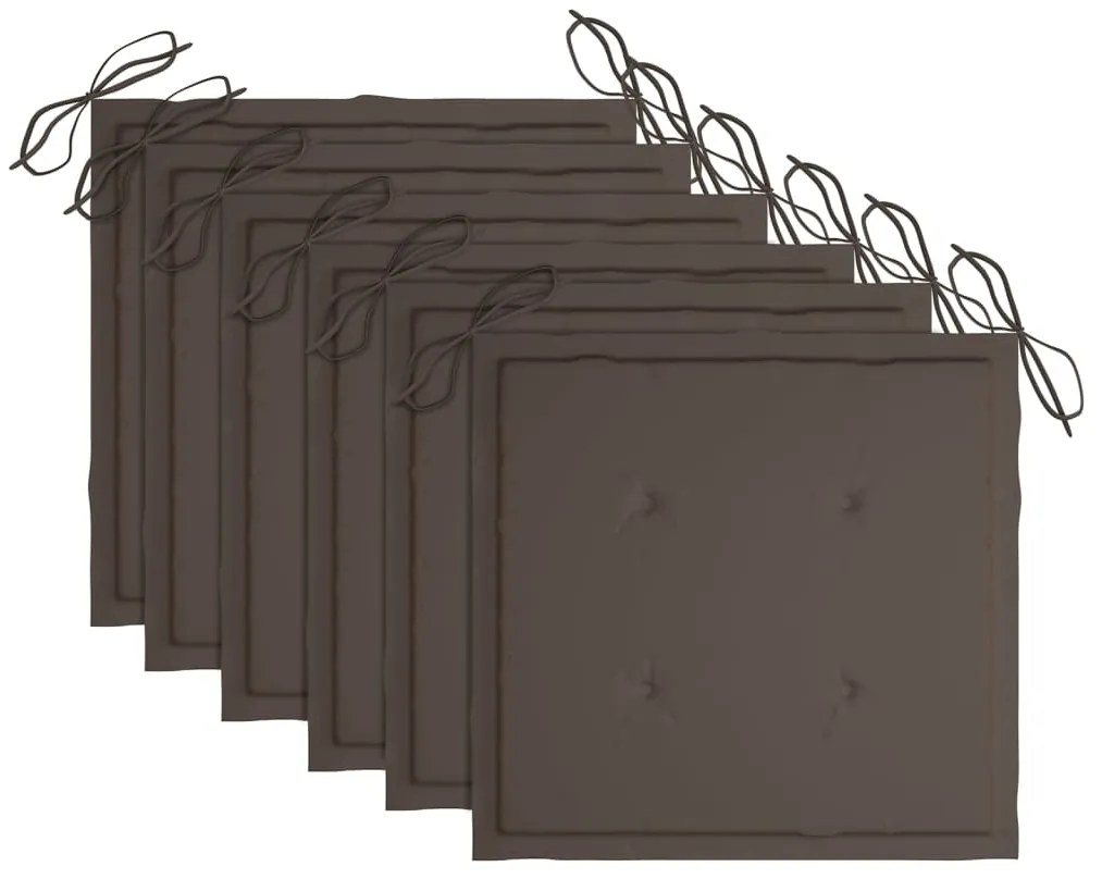 Cadeiras de jardim c/ almofadões cinza-acast. 6 pcs teca maciça